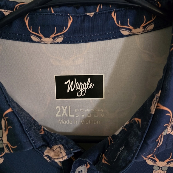 Waggle Mens Deer Mustache AOP Golf Performance Polo Size 2XL - Picture 2 of 10